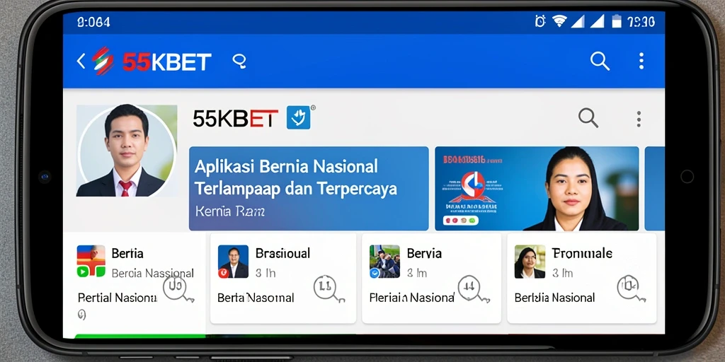 Antarmuka aplikasi 55KBET yang menampilkan berita nasional terkini.