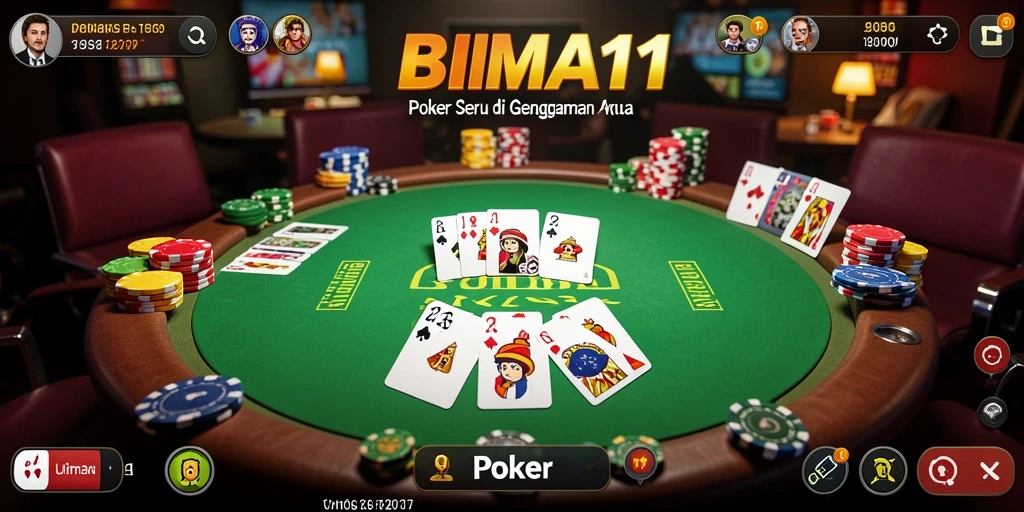 Antarmuka BIMA11 yang menarik dengan fungsi Poker interaktif.