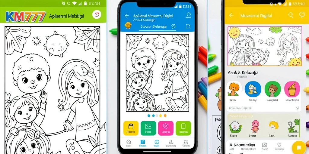 Tampilan antarmuka KM777 yang ramah anak dengan berbagai pilihan gambar.