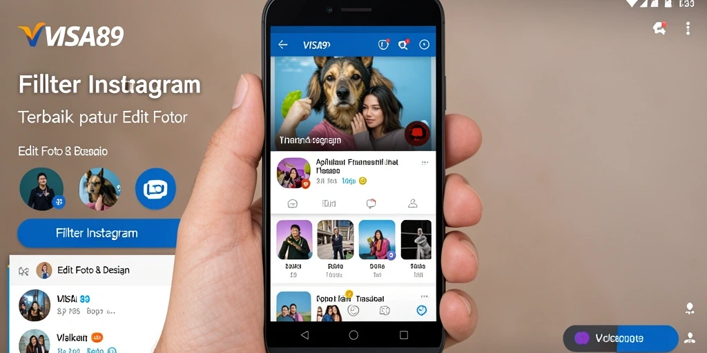 Antarmuka aplikasi VISA89 dengan pilihan filter Instagram yang beragam.